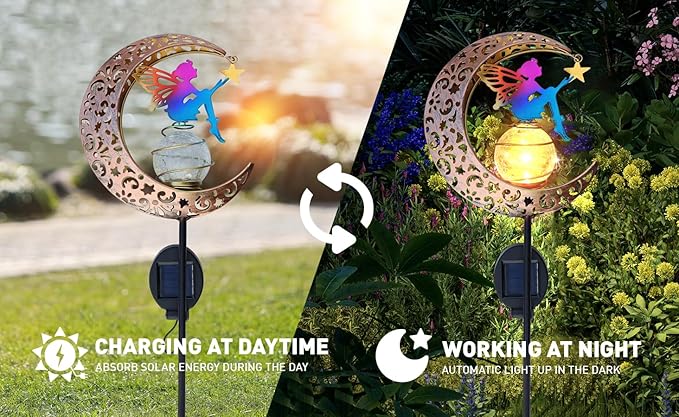 Moon Fairy Solar Garden Lights, Outdoor Decor Pathway Lights, LED Lawn Decor Lights - Gardening Gifts for Women(Moon Fairy Garden Lights)