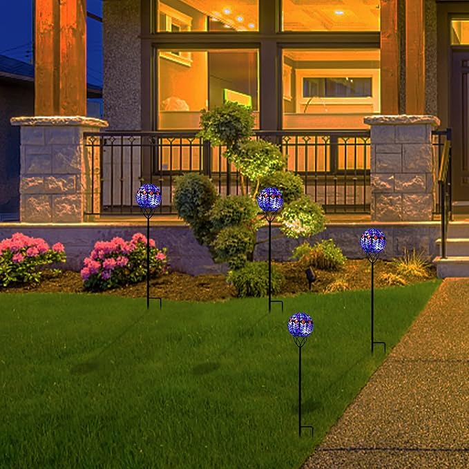 VCUTEKA Solar Lights Outdoor Garden Decor Mosaic Solar Garden Lights Waterproof Glass Ball LED Pathway Stake Light for Landscape Lawn Patio Yard Decoration 6 inch