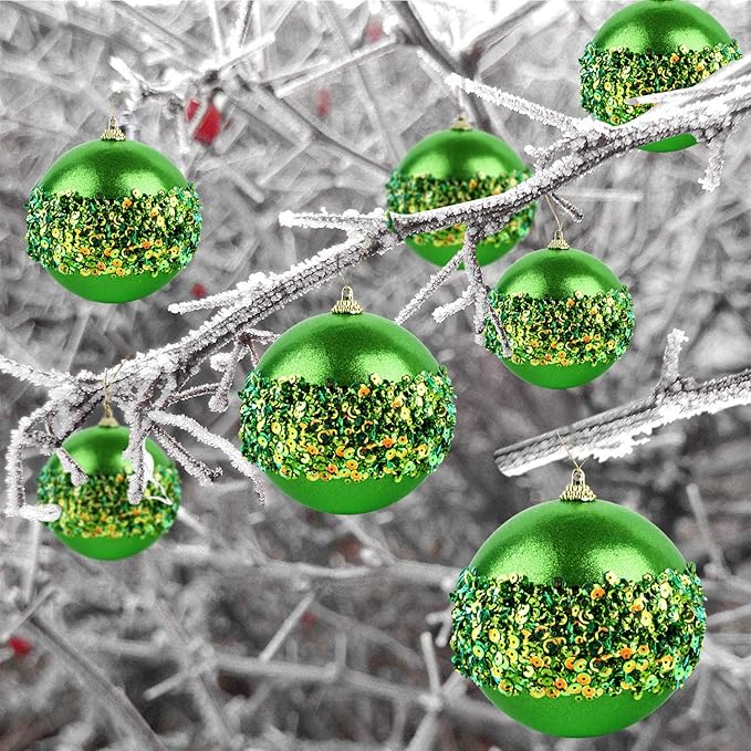 4" Christmas Ball Ornaments, 4pc Set Green Shatterproof Christmas Decorations Tree Balls for Xmas Trees Wedding Party Holiday Decorations