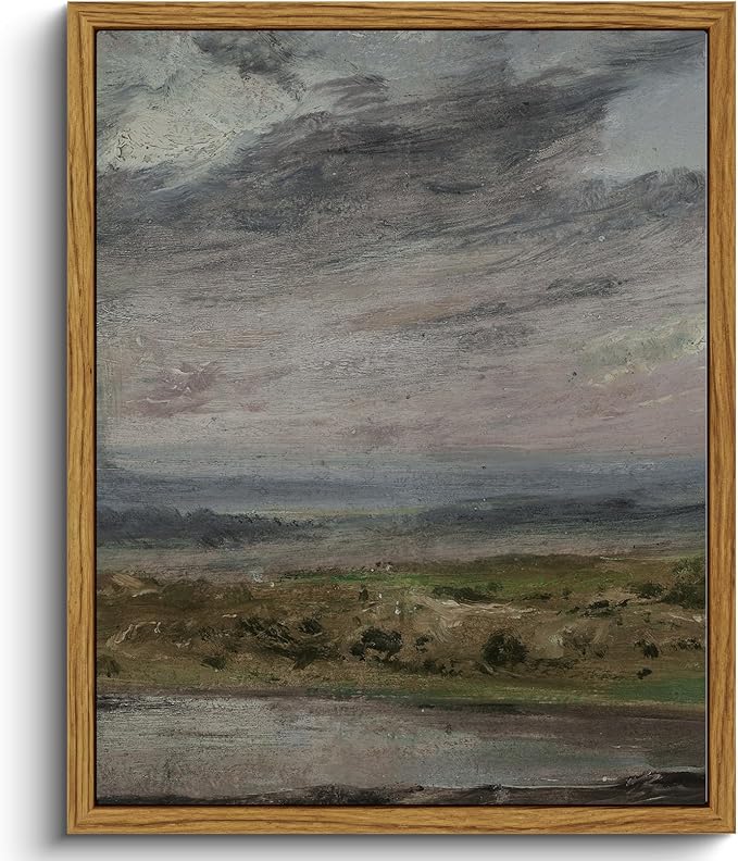 VIYYIEA Framed Canvas Wall Art Home Decor Classical Scenery Wall Pritns The Heath Grassland Oil Painting Farmhouse Wall Decor Vintage Landscape Aesthetic Countryside Decor for Living Room 8x10in