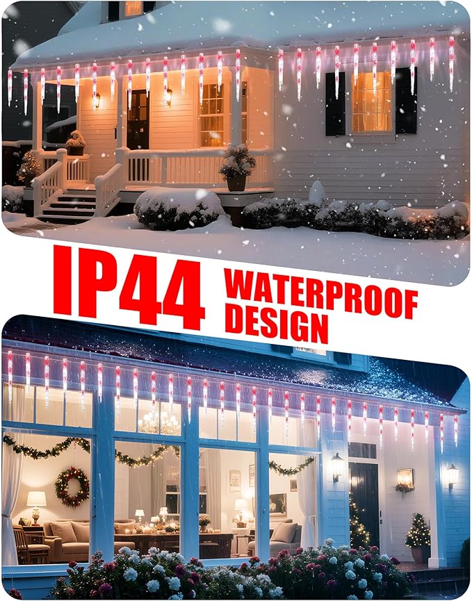 Minetom Icicle Lights Outdoor with Clips, 20ft 100 LED 20 Tubes Twinkling Crystal Icicle String Lights, Connectable Waterproof Hanging Christmas Decorations Plug in for Outdoor, Red and White