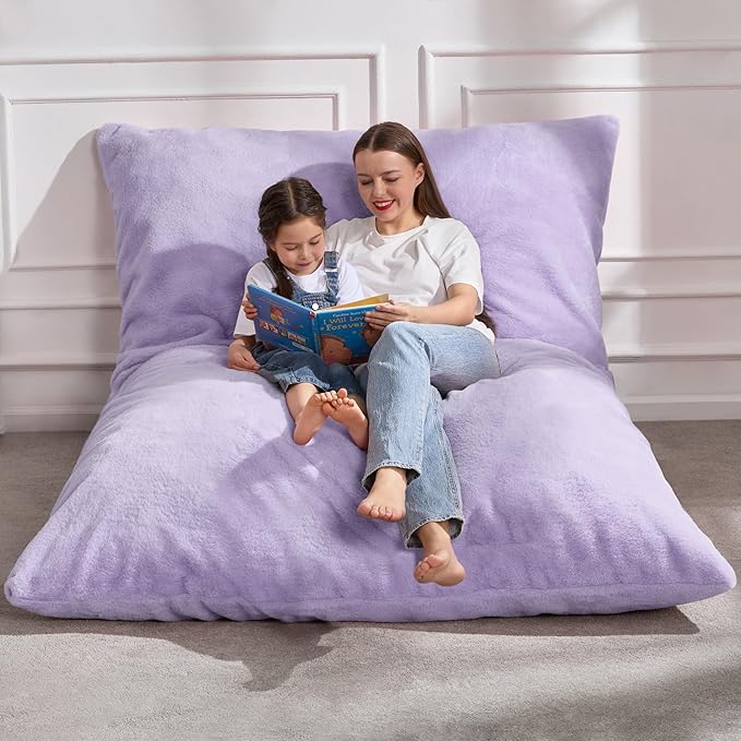 Hobestluk 3 in 1 Bean Bag Chair Giant Bean Bag Chairs for Adults with Plush Faux Fur Cover Convertible Bean Bag Floor Cushion with Machine Washable Cover for Living Room (Plush Purple)