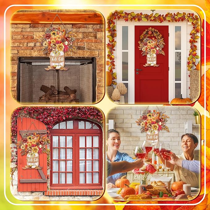 Boao Fall Welcome Door Sign Gnome Hanging Decor Thanksgiving Wooden Sign Autumn Door Decorations Pumpkin Maple Leaves Wood Hanger for Outdoor Farmhouse Front Porch