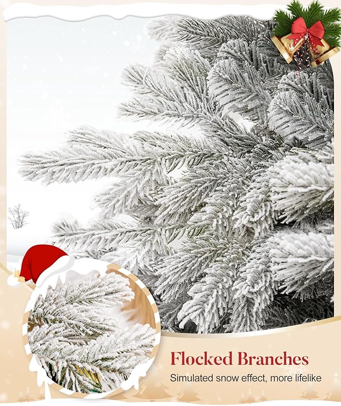 Decoway 5ft Artificial Christmas Tree, Unlit Snow Flocked Xmas Tree with 1081 Branch Tips and Sturdy Metal Stand for Indoor Outdoor Home Decoration