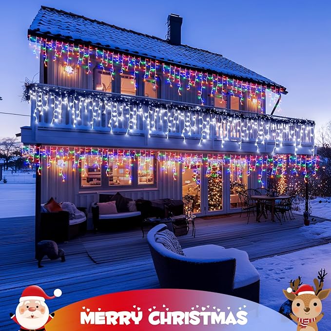 JMEXSUSS Color Changing Lights Outdoor Waterproof, 11 Modes 400 LED Christmas Icicle Lights with 40 Drops, White to Multicolor Icicle Lights for Indoor Christmas Eaves Party Decorations