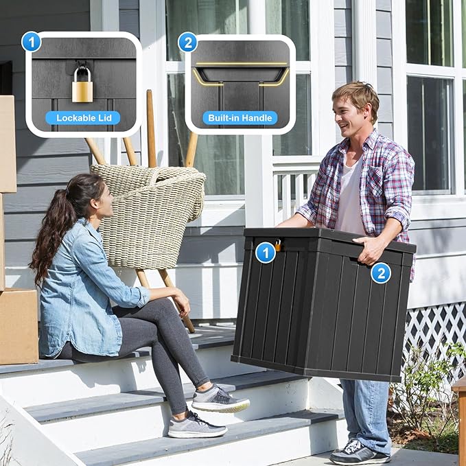 50 Gallon Deck Box Large Outdoor Storage for Patio Furniture,Outdoor Cushions,Garden Tools,Picnic Supplies and Pool Supplies,Waterproof,Resin,Lockable(Black)