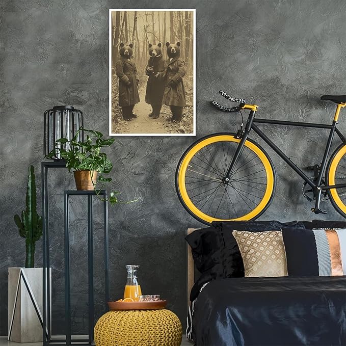 Vintage Horror Halloween Wall Decor Spooky The Three Bears In Occult Forest Spooky Canvas Wall Art Poster Gothic Dark Academia Decorations Room Creepy Print 24X36inch Unframed