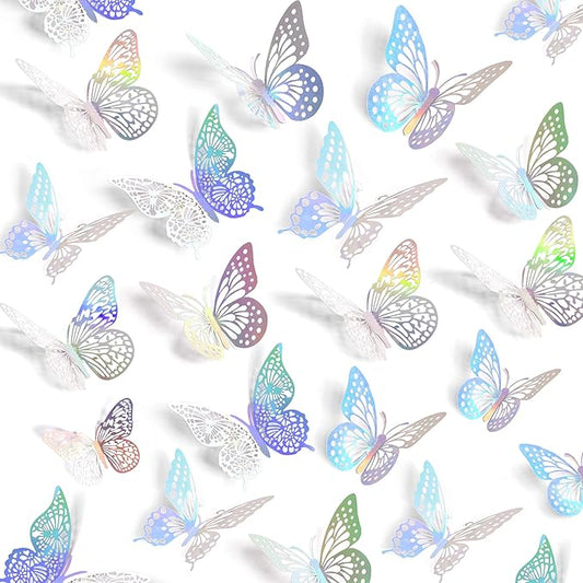 SAOROPEB 3D Butterfly Wall Decor - 48 Pcs, 4 Styles, 3 Sizes - Removable Stickers (Laser)