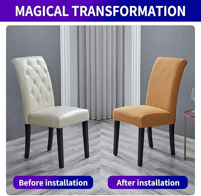 Howhic Stretch Chair Covers for Dining Room Set of 2, Removable Washable Dining Room Chair Covers, Dining Chair Slipcovers Seat Protector, Great Home Decor and Banquet Upholstery (Gold, 2 Pack)