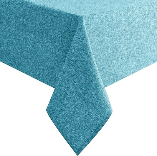 Hiasan Faux Linen Square Tablecloth - Wrinkle and Stain Resistant Washable Table Cloth for Kitchen Dining Room Holiday Table Cover for Dinner, Teal, 60 x 60 Inch
