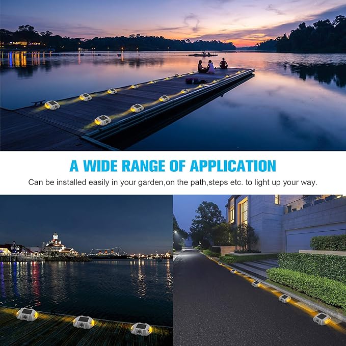 VOLISUN Solar Deck Lights - 20-Pack Led IP67 Waterproof Outdoor Warning Step Lights for Driveway, Sidewalk, Garden Pathway, Yard (Warm White)