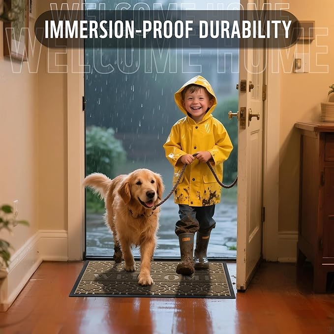 Yimobra Welcome Mat Outdoor Indoor, All-Season Waterproof Front Door Mat Outside Entrance, All-Weather Heavy Duty Non-Slip Doormat, Low Profile Porch Patio Entrance Mats, 47x24, Coffee