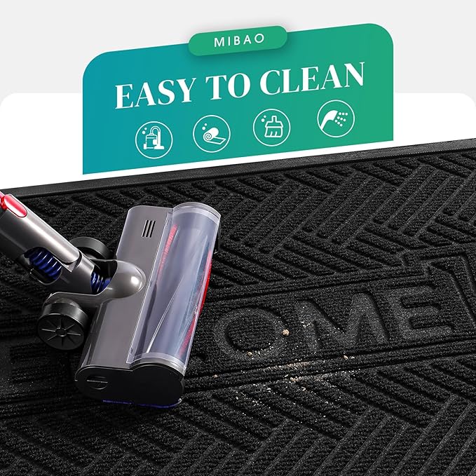 Mibao Front Door Mat Outside Entrance, Durable Outdoor Indoor Mat, Low Profile Heavy Duty Doormat, Non-Slip, Traps Dirt and Moisture, Easy Clean Patio Porch Entryway Mat, 47" x 32", Black