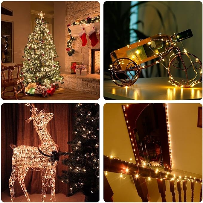 2 x 20LEDs Fairy Lights Battery Operated, Silver Wire 2 Mode Chains String Lights for Bedroom Christmas Party Decoration (Warm White, 6.6)