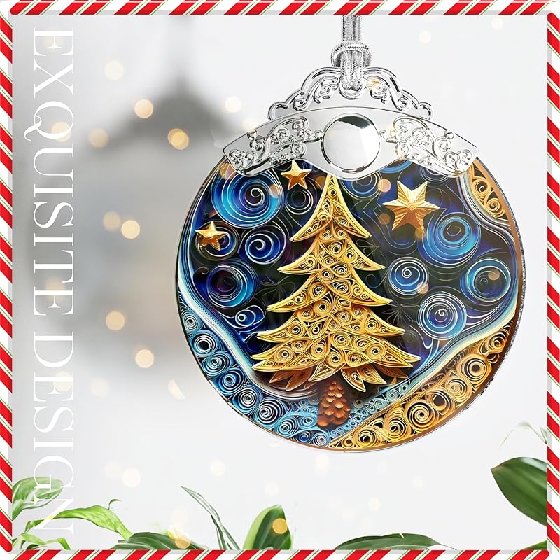 2025 Christmas Ornament, Stained Glass Effections, Christmas Tree 4 Inch Acrylic Ornament Art, White Elephant Gifts Car Interiors Decors, Christmas Decor (QuillingTree)