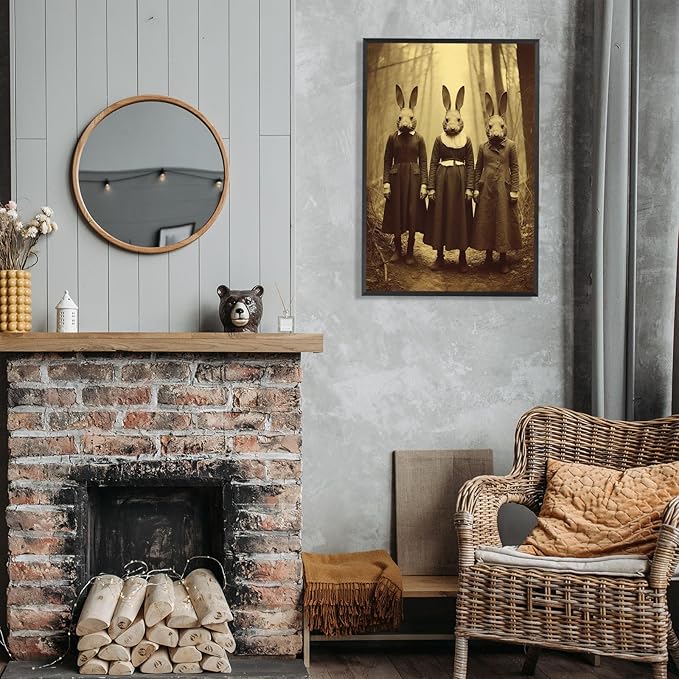 Vintage Halloween Wall Decor Rabbit Cult of the Occult Forest Canvas Wall Art Poster Gothic Dark Academia Decorations Room Creepy Print Spooky Pictures 12X16inch Aluminum Framed
