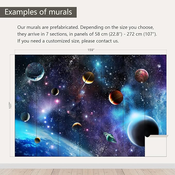 AFZEVEB-Space Galaxy Wallpaper Cosmic Planet Wall murals for Kids Room 159"x107" (Not Peel and Stick)