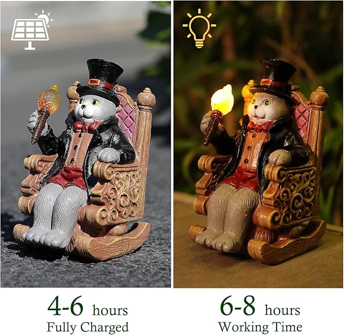 Whimsical Cat Garden Decor Statues Outdoor Solar Lights for Yard Art Fall Home Halloween Decoration Figurine Lawn Ornament - Unique Cat Lovers Gifts for Housewarming Gardening Women Mom Grandma