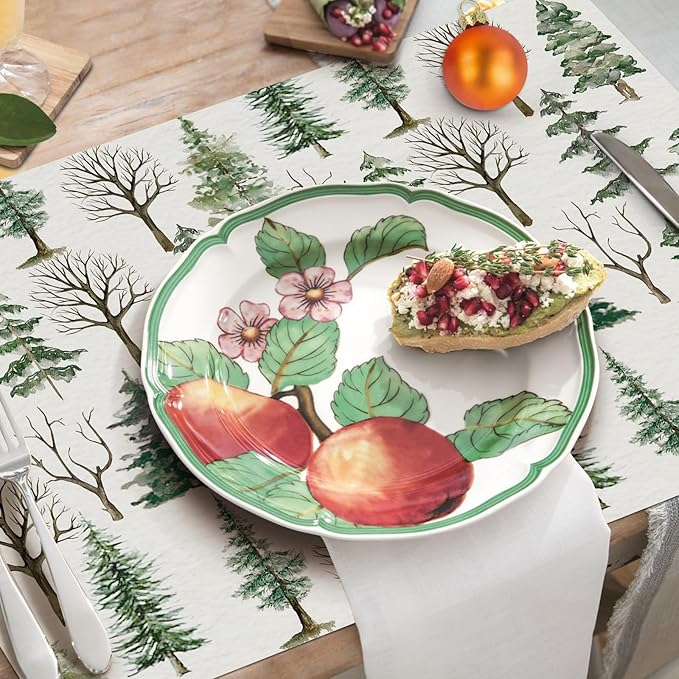 Paper Placemats Disposable 50 Pack Winter Pine Trees Placemats 16x 11 Inch Christmas Place Mats for Home Kitchen Dining Table Decoration Party Supplies