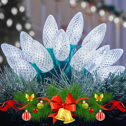 Brightown Outdoor Christmas Lights, 100 Ft C9 LED Commercial String Lights with Pure White Strawberry C9 Bulbs, Waterproof Connectable UL Certified C9 Lights for Indoor Yard Xmas Tree House Decor