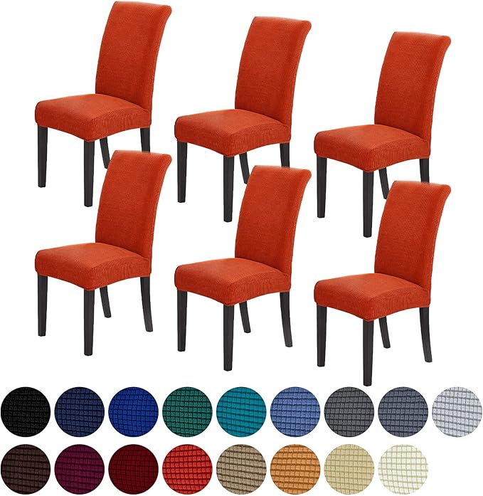 Howhic Stretch Chair Covers for Dining Room Set of 6, Removable Washable Dining Room Chair Covers, Dining Chair Slipcovers Seat Protector, Great for Home and Banquet (Pureed Pumpkin, 6 Pack)
