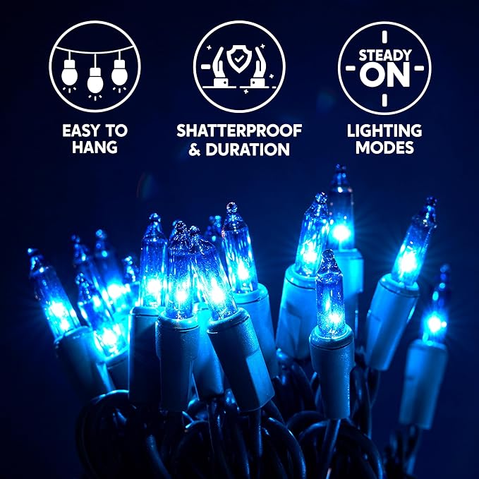 Joiedomi Blue Christmas String Lights,200(2x100) 44.6FT Christmas Fairy Tree Lights Plug in for Indoor Outdoor Xmas Decorations Patio Holiday Theme Party Yard House,Green Wire