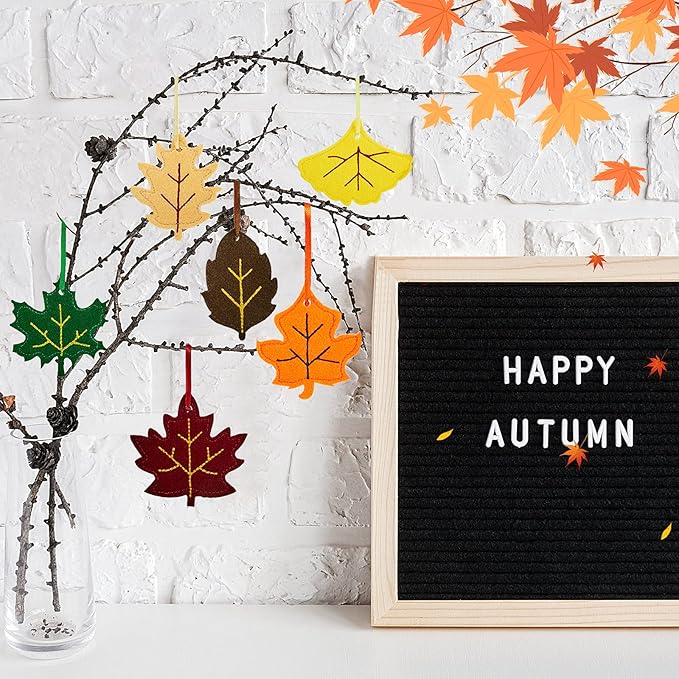 Tegeme 24 Pieces Thanksgiving Felt Ornaments Fall Hanging Decoration for Tree Maple Leaf Cutouts Decor for Thanksgiving Theme Family Party Indoor Outdoor Decor