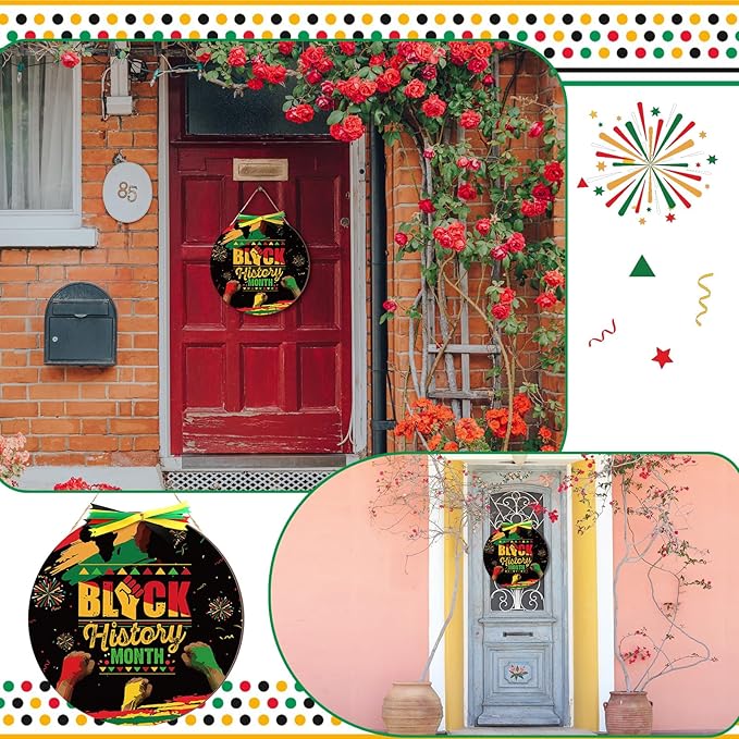 Boao 12 Inch Welcome Black History Month Wooden Hanging Sign Black History Month Decorations African American Heritages Door Wreath for Outdoor Porch Front Door Holiday Decor