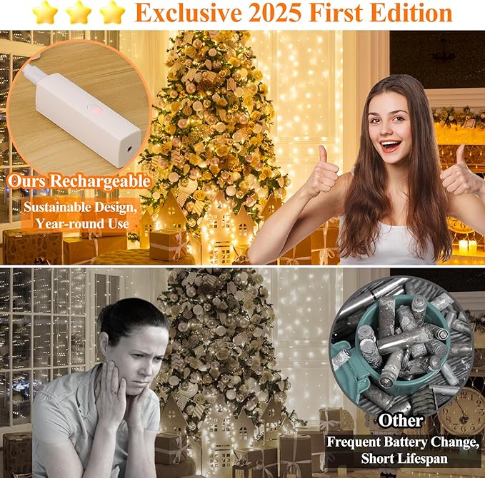 32FT(16 * 2) Fairy Lights Battery Operated String Lights, Twinkle Lights with Timer, Mini LED Fairy Lights for Bedroom, Christmas Decorations, Mason Jars, Wedding, Vine, Table Centerpieces Warm White