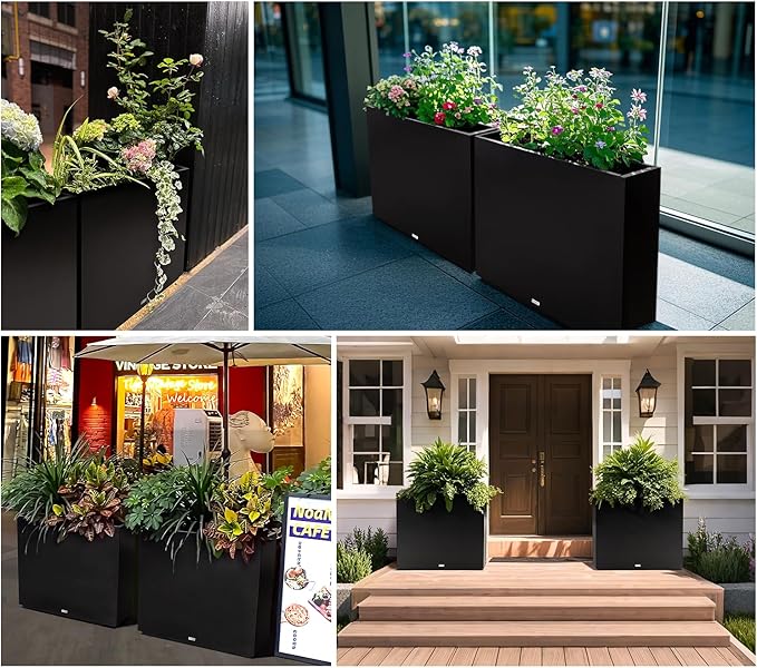 Large Rectangular Metal Planter Box Outdoor 30" H x 34" W x 10" D,Tall Flower Pot with Quick Installation,Long Black Planters for Outdoor Plants with Drainage Holes for Plants,Patio,Garden