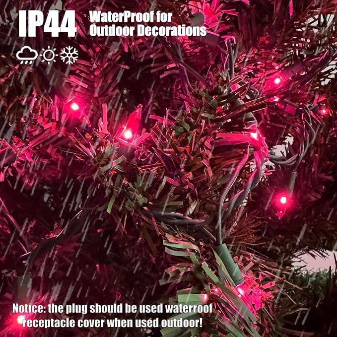 HISHINY Christmas Lights 100 Count Pink Christmas Tree String Lights with Green Wire for Outdoor Indoor Christmas Decorations Wedding Decorations Valentines Day Decor,UL Certified (21feet)