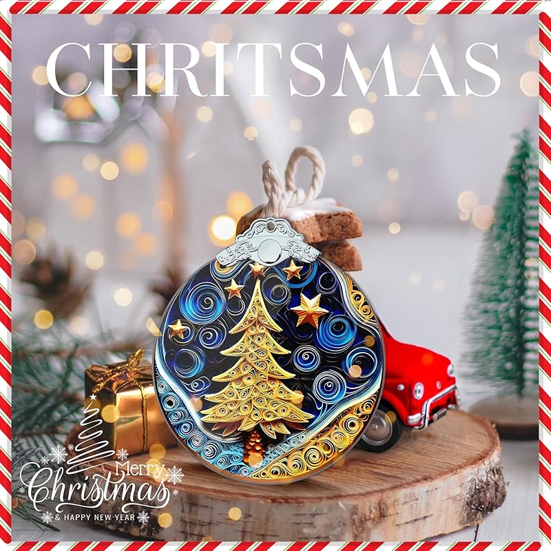2025 Christmas Ornament, Stained Glass Effections, Christmas Tree 4 Inch Acrylic Ornament Art, White Elephant Gifts Car Interiors Decors, Christmas Decor (QuillingTree)