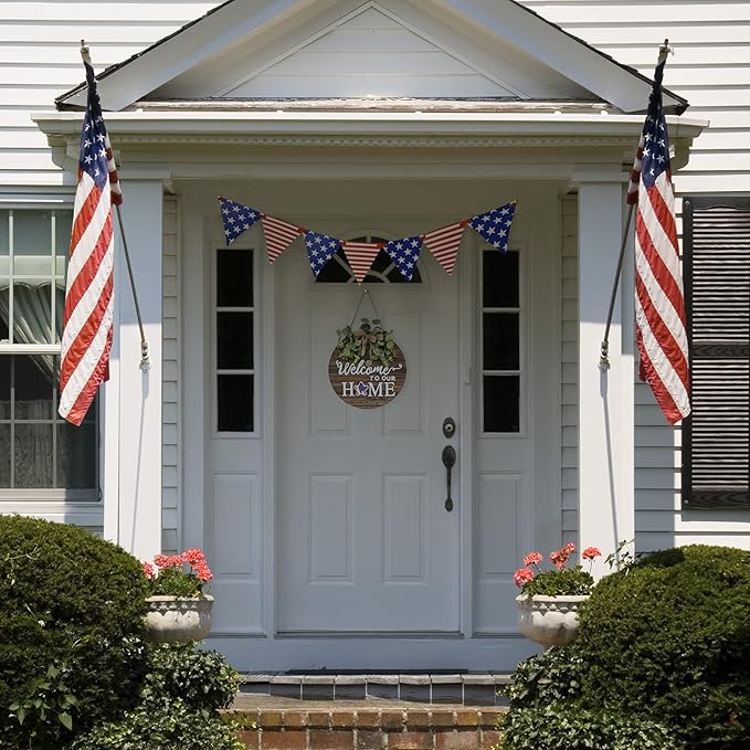 Interchangeable Seasonal Welcome Sign Front Door Decoration, Rustic Round Wood Wreaths Wall Hanging Outdoor, Farmhouse, Porch, for Spring Summer Fall All Seasons Holiday Halloween Christmas.