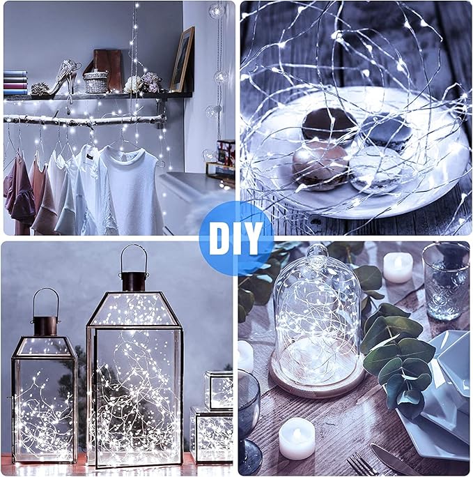 12 Pack Fairy Lights Battery Operated - 7ft 20 LED Twinkle Lights Copper Wire Mini String Lights Firefly Lights for Mason Jars DIY Crafts Christmas Wedding Party Centerpiece Table Decor, Cool White