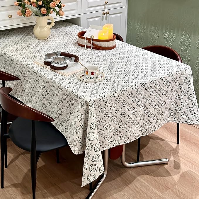 Rectangle Gingham Tablecloth, Jacquard Wrinkle Free Table Cloth, French Retro Country Table Cover for Dining, Farmhouse, Wedding - 54''x72'', White Green