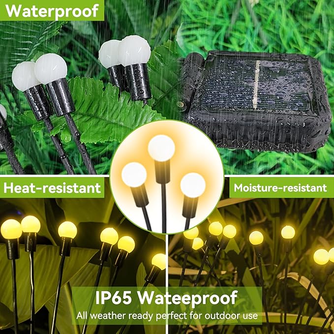 Solar Garden Lights Outdoor Waterproof, 4 Pack 32 LED Swaying Light Firefly Light Outdoor Decor Lights for Garden Gifts for Pathway Party Christmas Decoration, Warm White