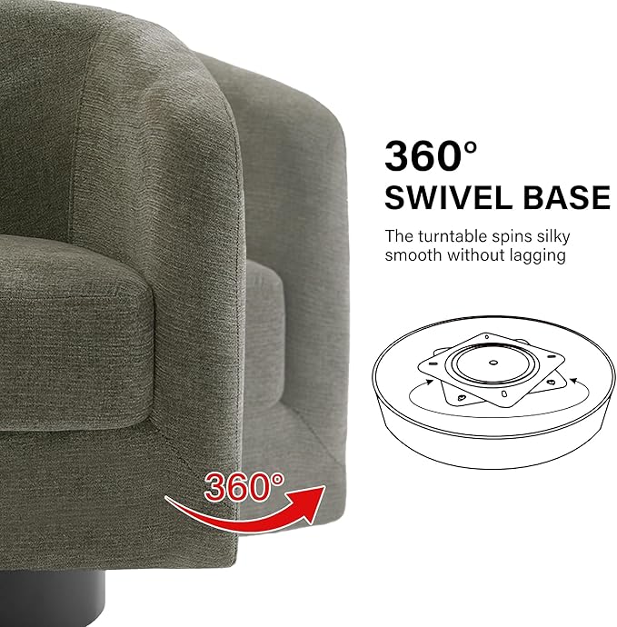 Swivel Barrel Accent Chair, Modern Round Chenille Fabric Arm Chair for Living Room, Bedroom, Comfy Club Reading Chairs for Adults（Chenille Fabric, Tan, Set of 4