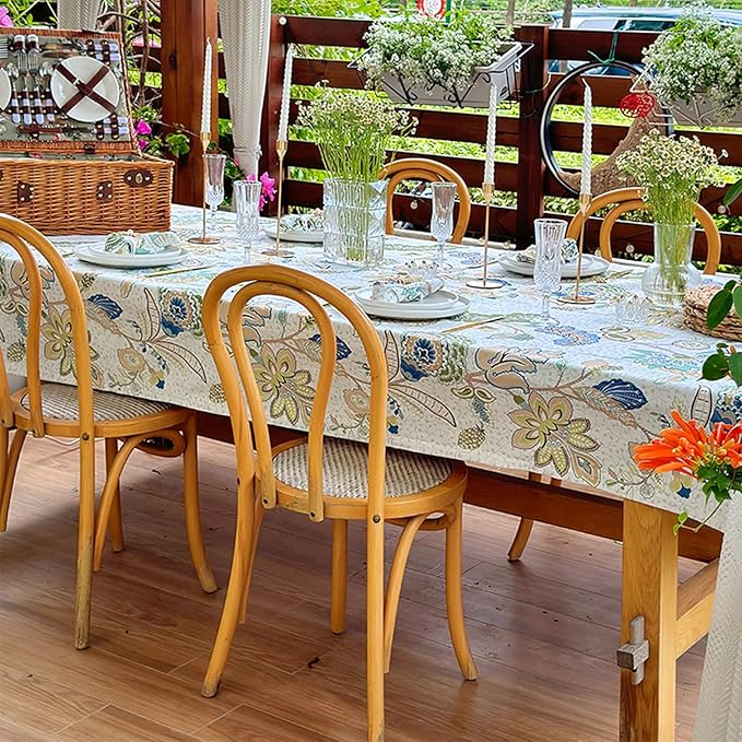 Spring Rectangular Tablecloth 120 x 60 Inch, Print Floral Waterproof Rectangle Table Cloth, Fabric Table Cover for Dining Kitchen Farmhouse Ourdoor - Green Flowers