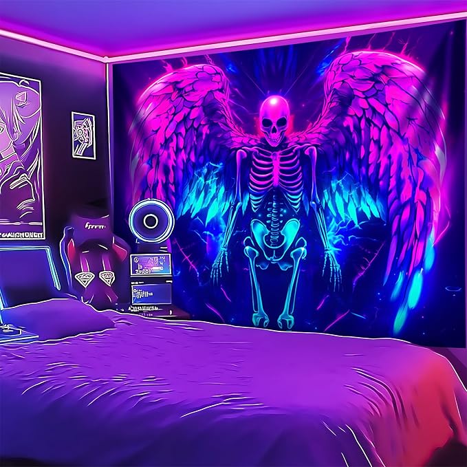 Blacklight Tapestry,WingTapestry Glow In The Dark,UV Reactive Black Light Upright Posters Wall Hanging for Bedroom Dorm Living Room Backdrop Decor (wing13, 79L" x 59W")