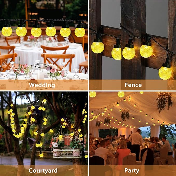 Solar LED String Lights for Outside,39.4FT 8Modes Crystal Globe Fairy String Lights Waterproof USB Plug for Garden Patio Christmas Tree Fence Indoor&Outdoor Party Decor(Pineapple Warm White)