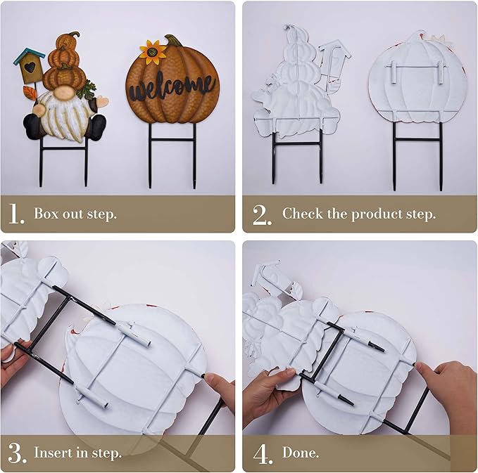 TERESA'S COLLECTIONS Fall Gnome Pumpkin Decorations for Outdoor Home, Metal Fall Decor Welcome Signs Stakes, Orange Autumn Yard Decor for Thanksgiving, Harvest Garden Patio Gift for Mom 25"