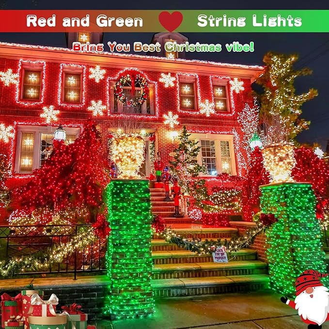 JMEXSUSS 168ft 600 LED Red to Green Halloween Lights Outdoor, Red Green Color Changing Christmas Lights, Christmas Twinkle String Lights Plug in for Tree Porch Yard Christmas Halloween Decorations