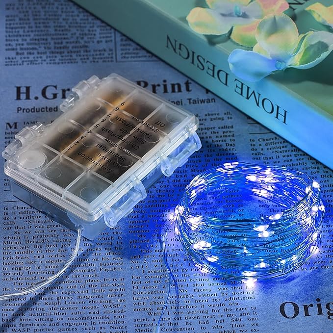 4 Pack 32.8 Ft. Battery Operated Outdoor String Lights with Remote & Timer, LED Blue Fairy Lights, Waterproof Twinkle Lights for Bedroom, Dorm, Mason Jar, Wedding, Party, Christmas