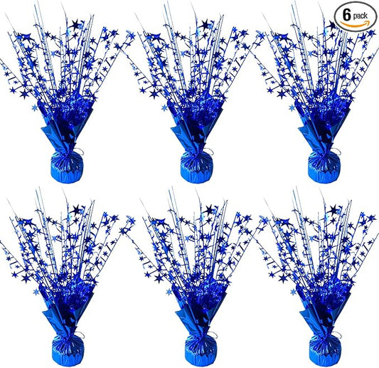6 Pack Metallic Foil Spray Centerpiece Star Table Decoration Burst Table Centerpieces for Birthday Wedding Anniversary Graduation Holiday Party Supplies Decor, Blue
