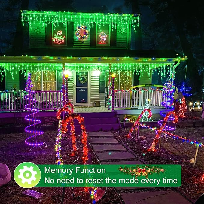 Green Christmas Lights Outdoor, 33ft 400 LED Icicle Lights for Outside House with Connectable Clear Wire 8 Modes Timer, Plug in Waterproof for Home Holiday Eaves Yard Party Room Indoor Decoration