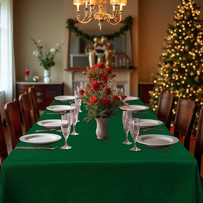 Fitable Faux Linen Christmas Tablecloths 2 Pack, Burlap Textured Table Clothes Rectangle, Decorative Table Covers for Winter Holiday Kitchen Dining Party Farmhouse (Hunter Green, 54 x 78 Inch)