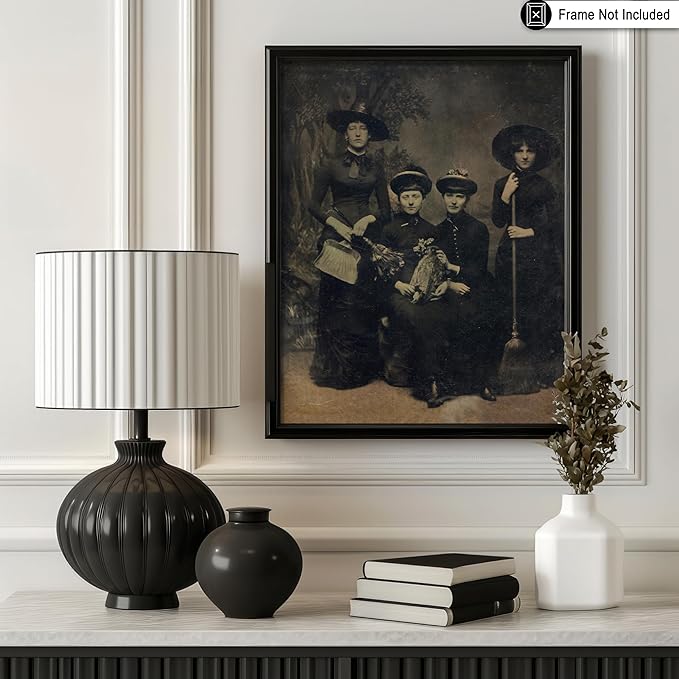 Poster Master Vintage Four Witches Coven Poster - Retro Witches Print - Witchcraft Art - Halloween Art - Gift for Men & Women - Gothic Decor for Living Room, Bedroom or Dorm - 8x10 UNFRAMED Wall Art