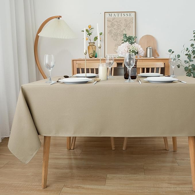 Biscaynebay Textured Fabric Tablecloths 70x108 Inches Rectangular, Natural Water Resistant Tablecloths for Dining, Kitchen, Wedding, Parties etc. Machine Washable