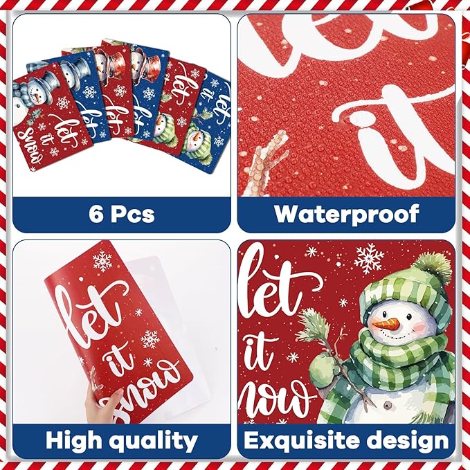 Winter Placemats Set of 6 Let It Snow Plastic Table Place Mats Snowman Dining Mats Washable Seasonal Christmas Holiday Table Decoration for Kitchen Christmas Party Dining
