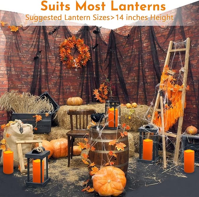 NURADA 8" x 4" Large Outdoor Flameless Candles - Waterproof LED Pillar Flickering Candle Battery Operated with Timer Remote for Patio Porch Lanterns Halloween Thanksgiving Fall Decor - 2 Pack Orange